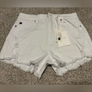 KanCan White Distressed Frayed Hem Denim Shorts